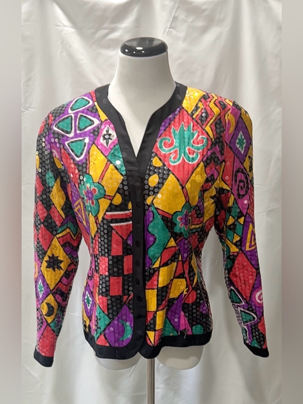 Anne Crimmins for Umi Collections Vintage 100% Silk Sequin Jacket Size 10